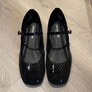 Jeffrey Campbell black patent leather maryjane flats.